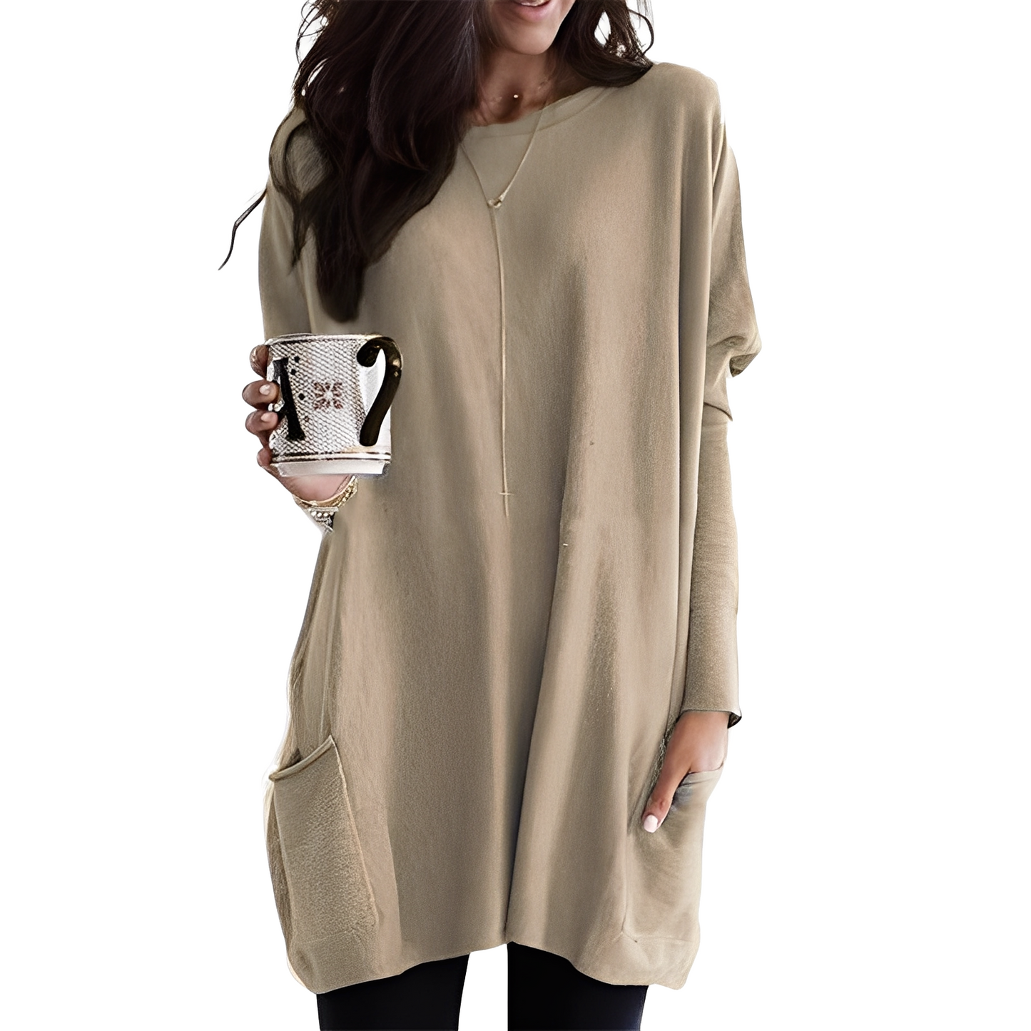 Ryann - Pullover lungo e largo con tasche per donne