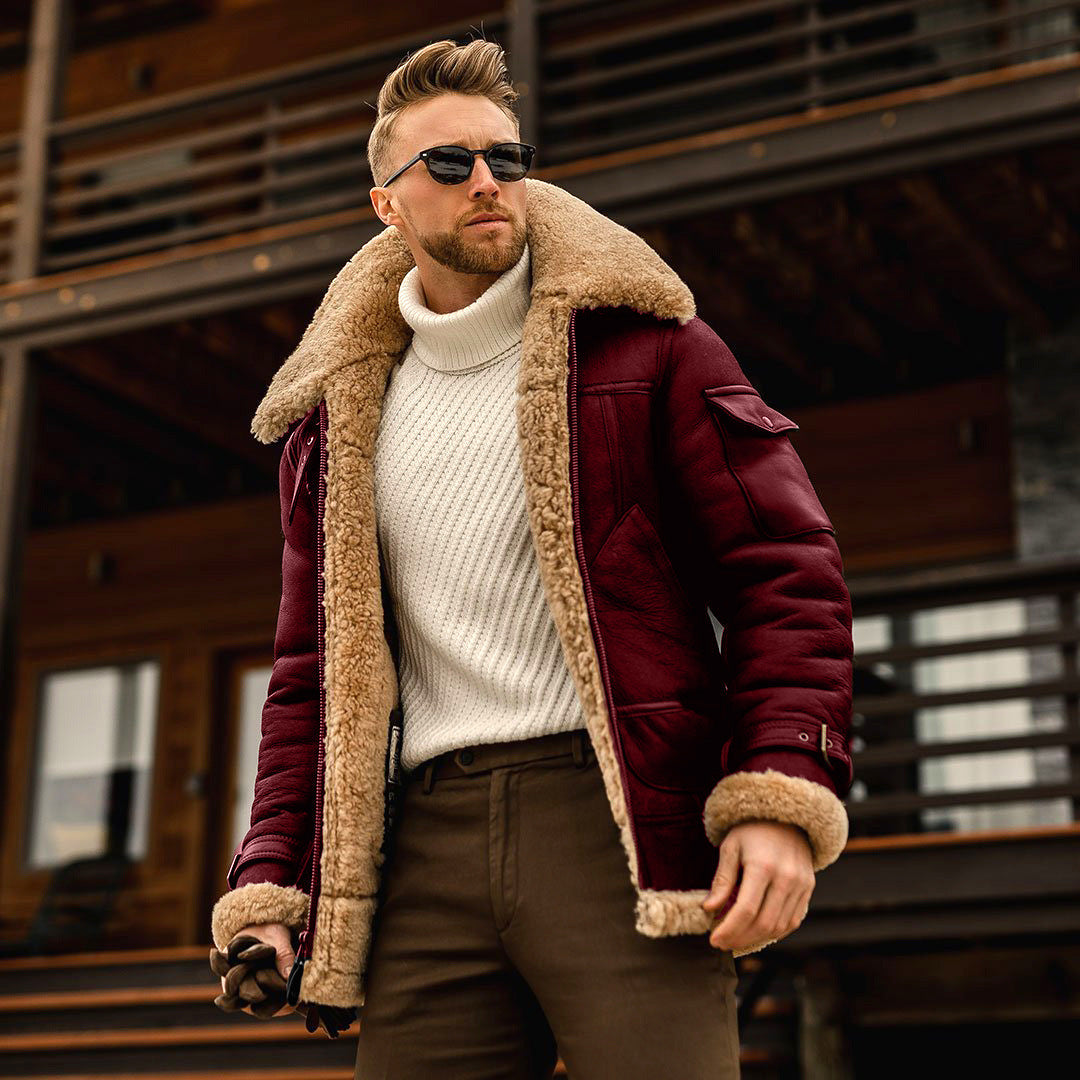 Richard - Giacca in pelle da uomo con colletto in pelliccia