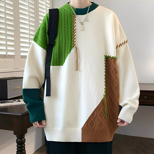 Curtis - Maglione in Pile Elegante con Design a Blocchi di Colore per Uomo