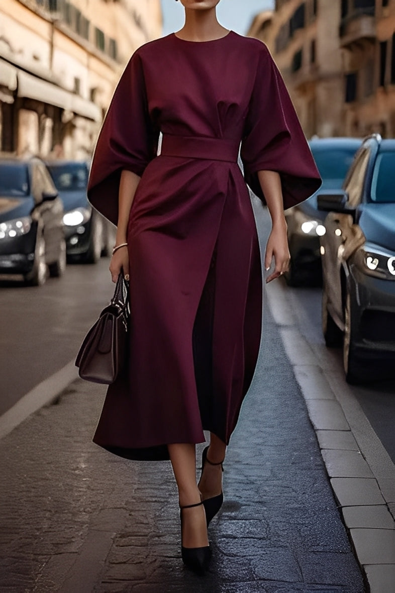 Nicole - Elegante Abito Midi con Maniche a Lanterna per Donne