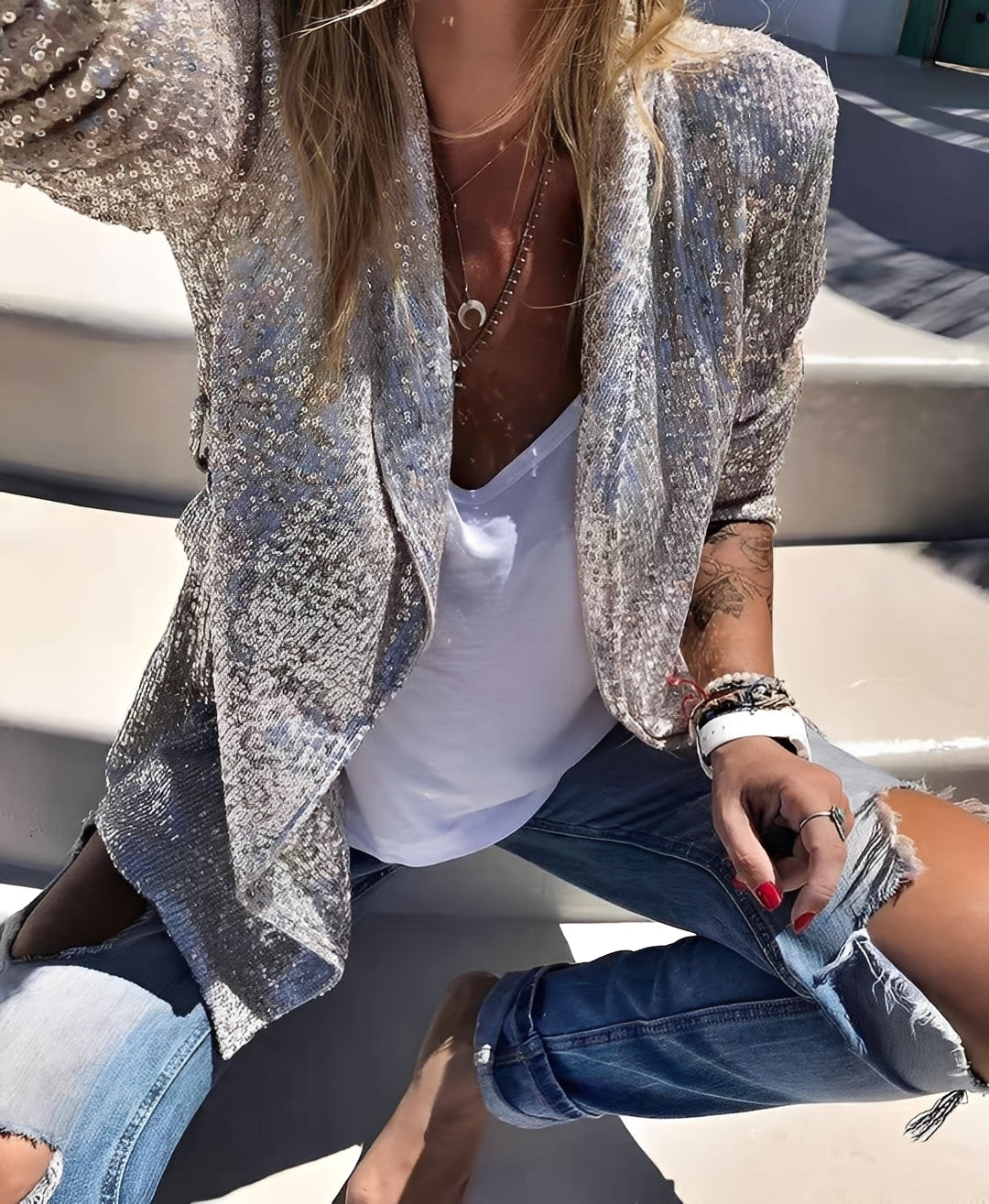 Abigaëlle - Blazer con revers in paillettes per donna