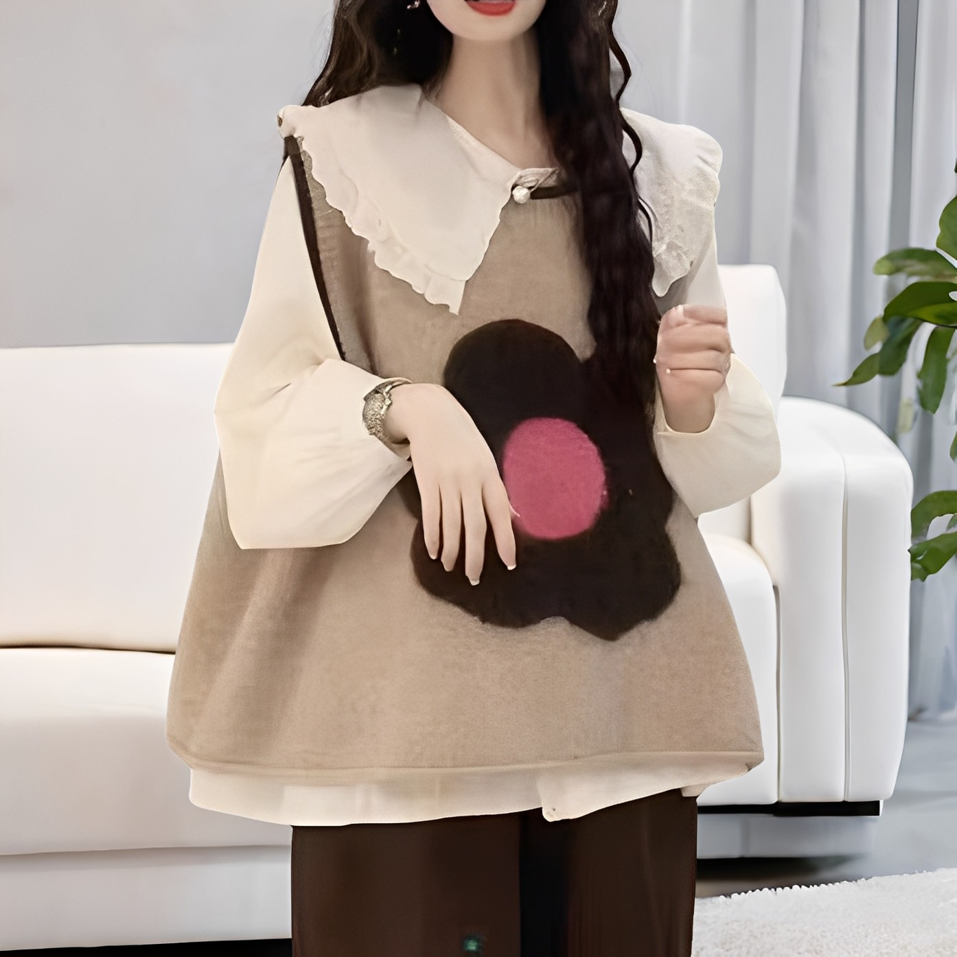 Lavina - Maglione casual per donne con motivo floreale a pezzi