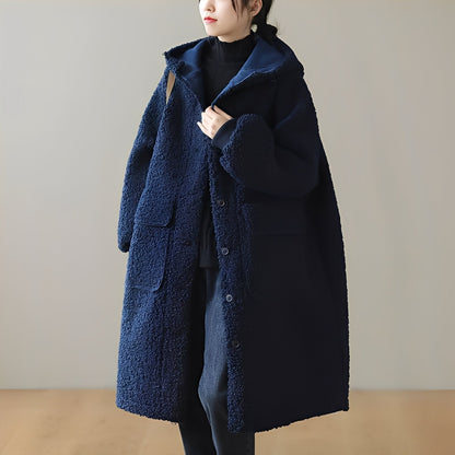 Nydia - Caldo cappotto di lana con cappuccio per donne