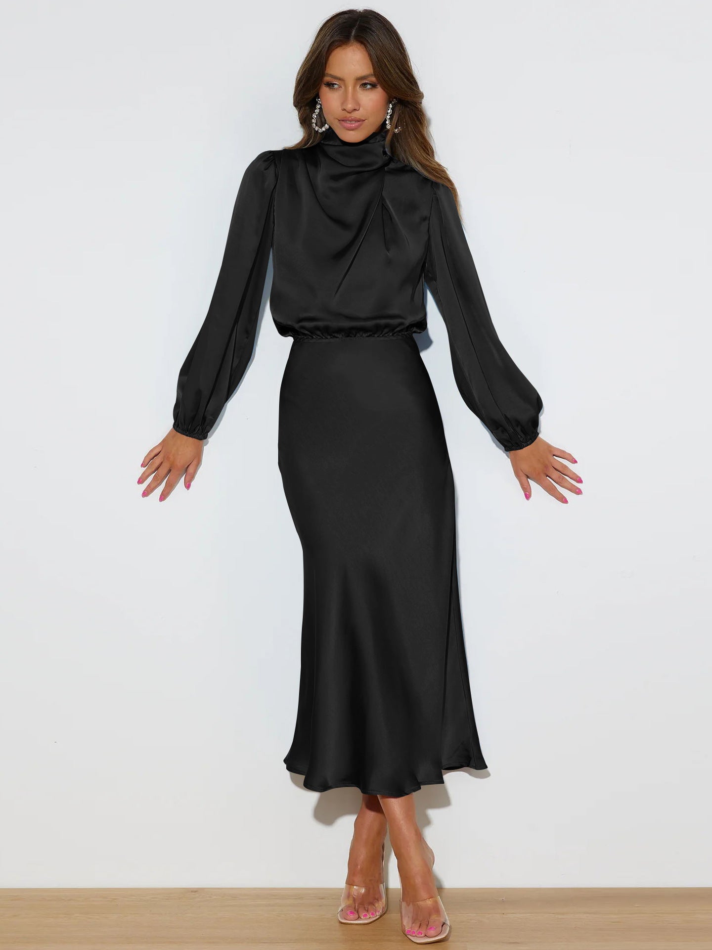 Danica - Vestito elegante a maniche lunghe con collo all'americana per donne