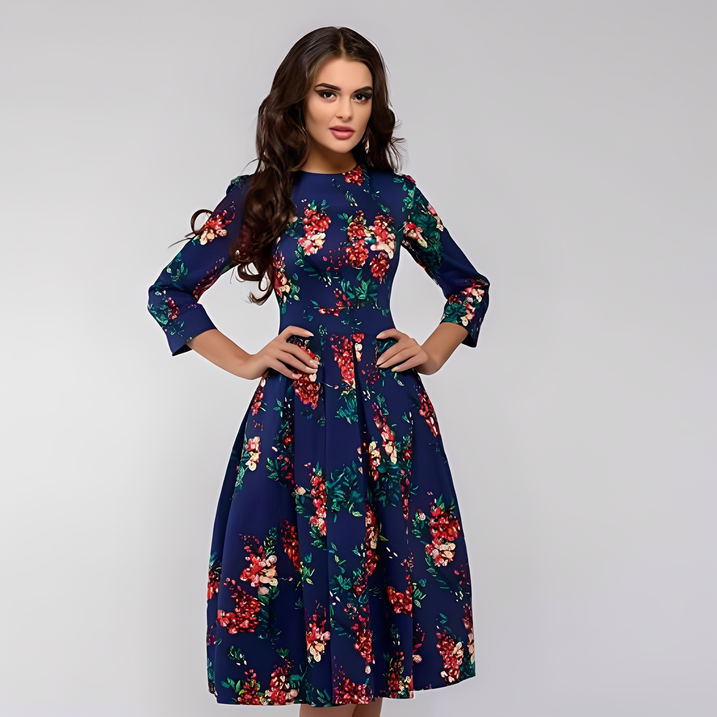 Elisabeth - Chic lungo vestito con disegno floreale per donne
