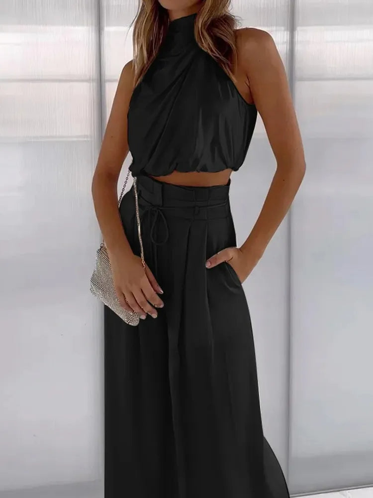 Donna - Completo Moda con Top e Pantaloni Larghi