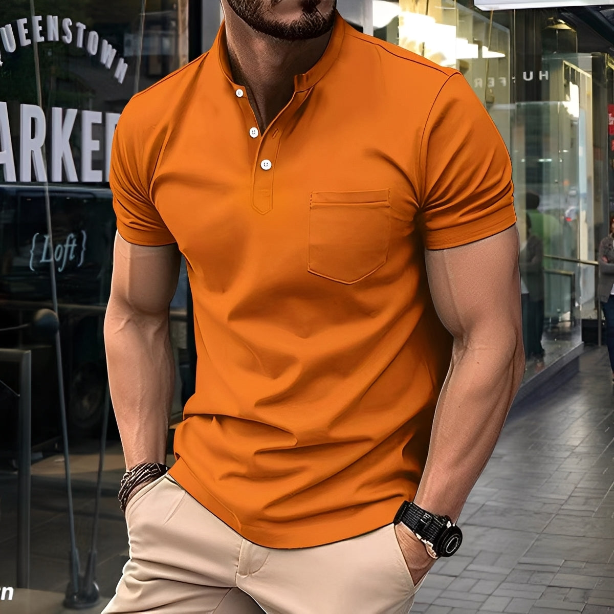 Darwin - Maglietta polo casual semplice con colletto a mezza altezza per uomini