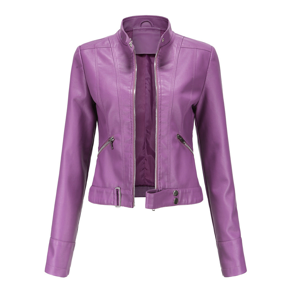 Madeline - Giacca elegante in pelle con colletto alto per donne