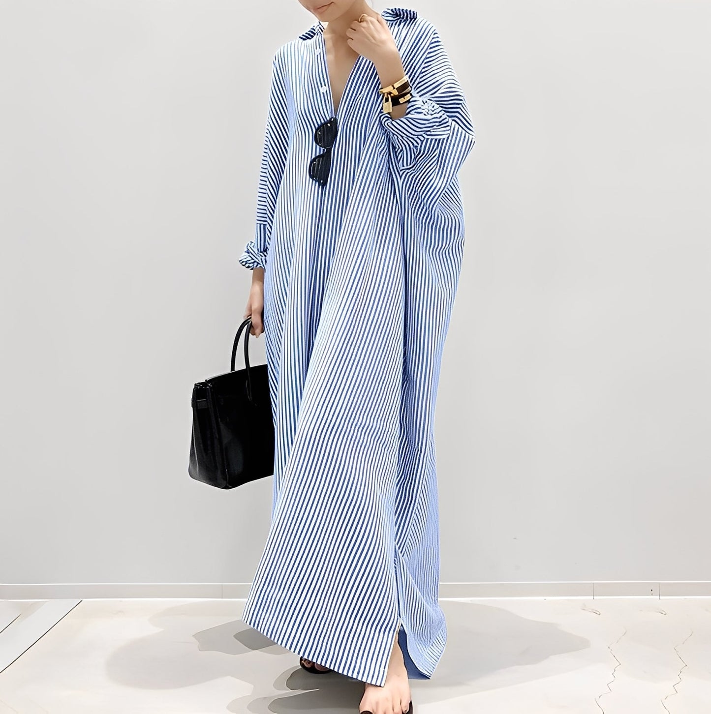Davida - Abito camicia per donne a righe casuale