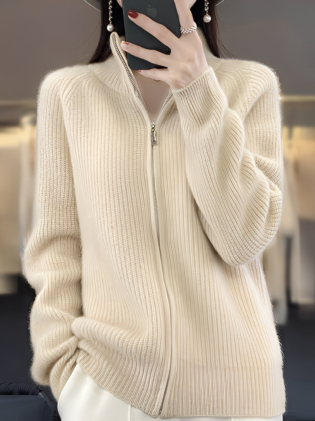 Brylee - Pullover di lana alla moda con zip per donne