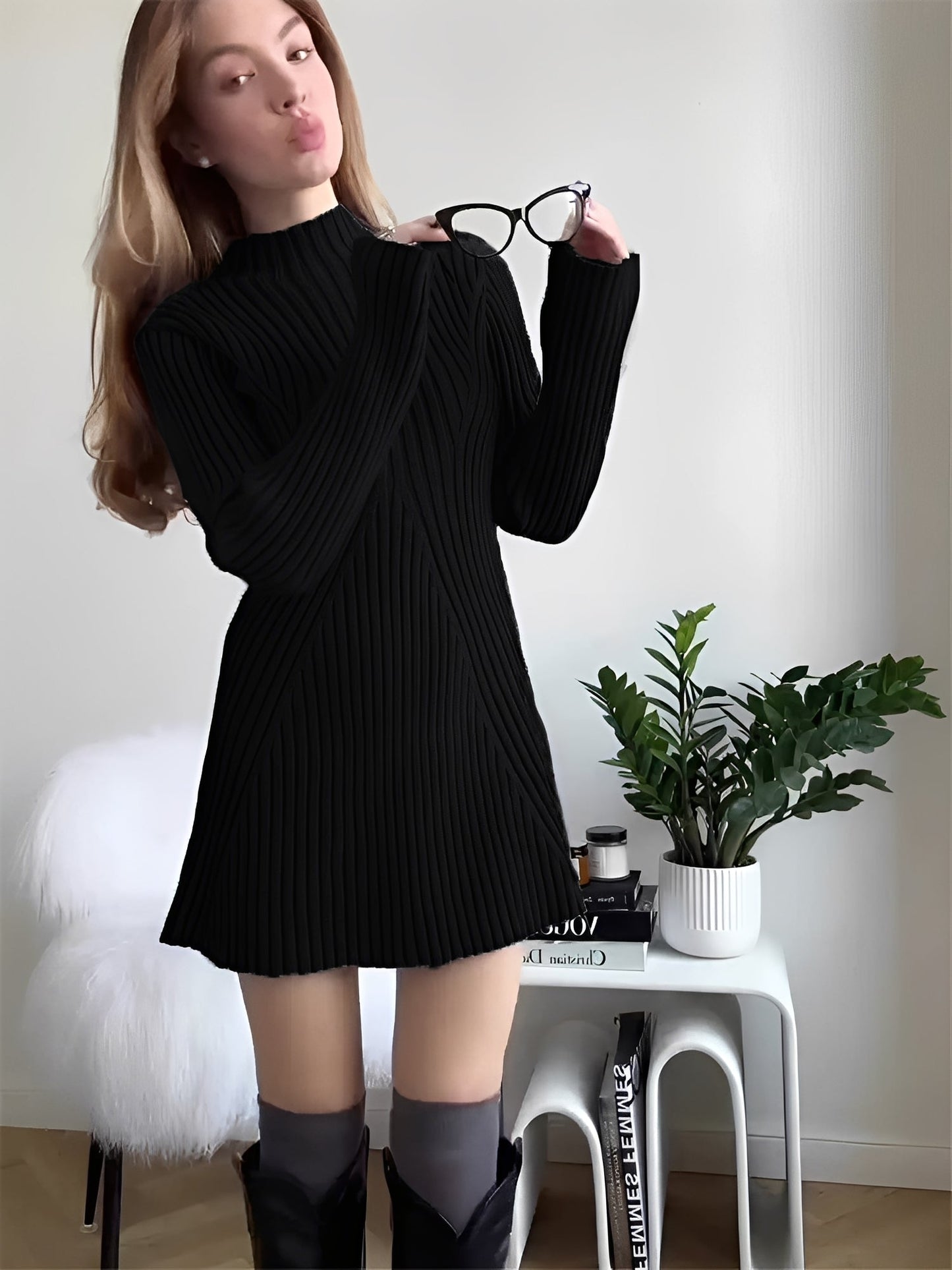 Jazmine - Elegante vestito in maglia a maniche lunghe per donne