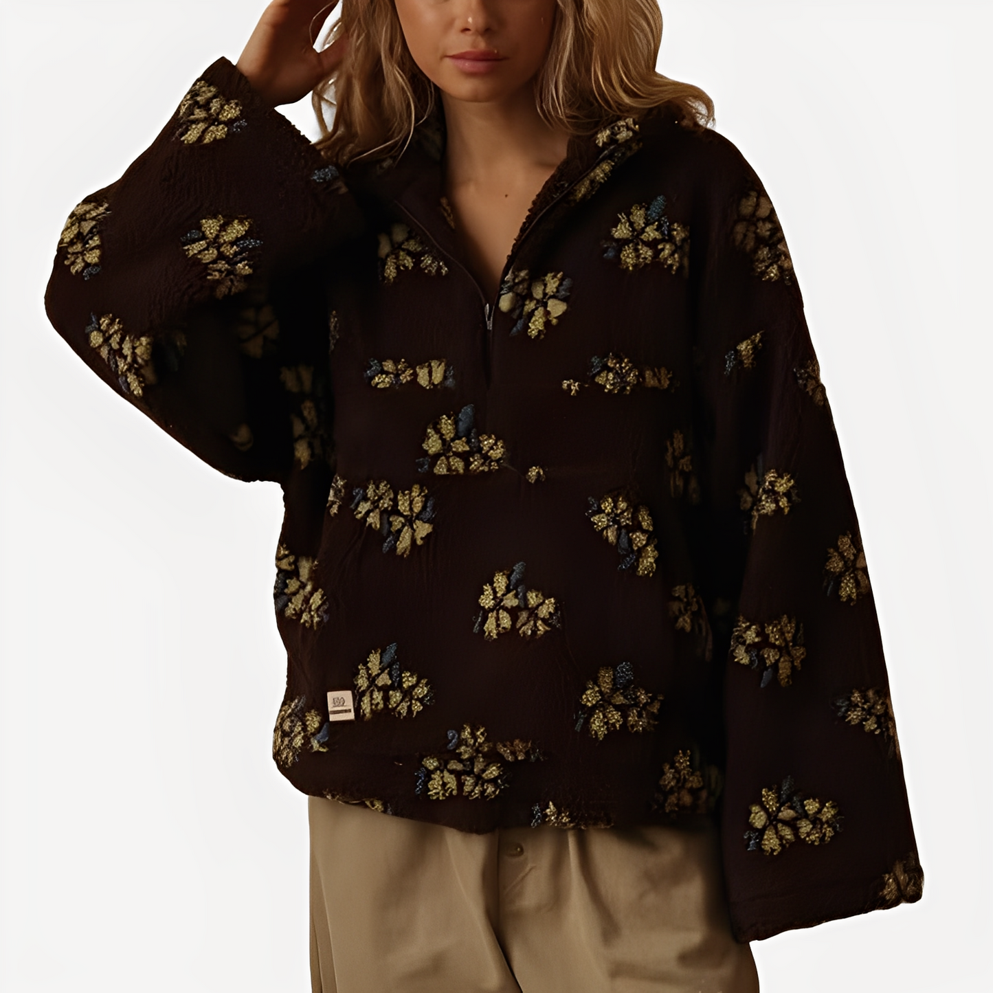 Elizabeth - Pullover Sherpa chic con motivo floreale per donne