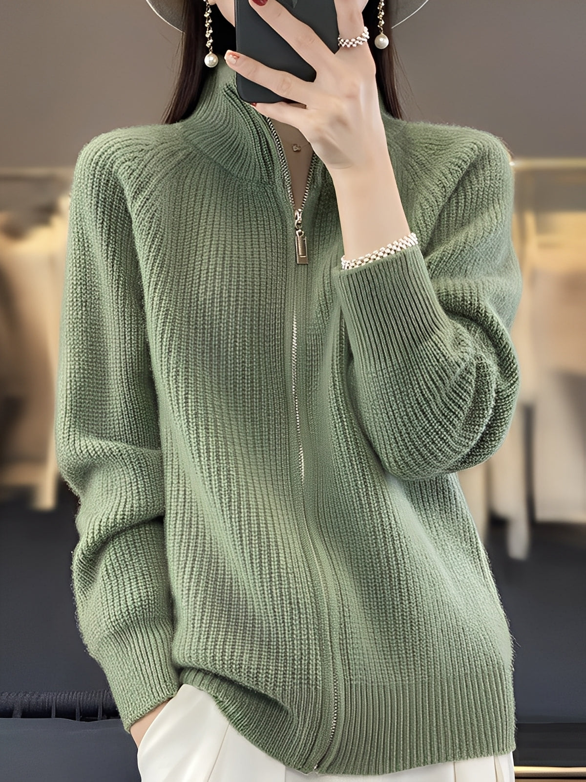 Brylee - Pullover di lana alla moda con zip per donne