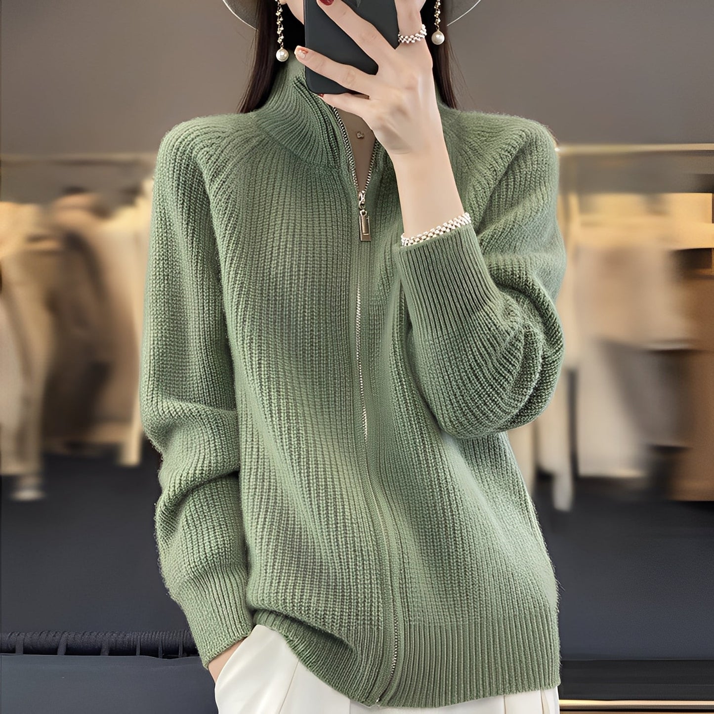 Margaret - Cardigan in lana con zip da donna