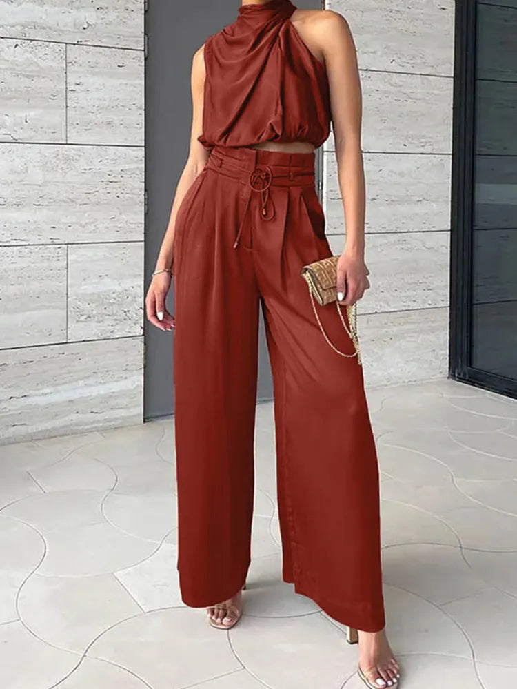 Donna - Completo Moda con Top e Pantaloni Larghi