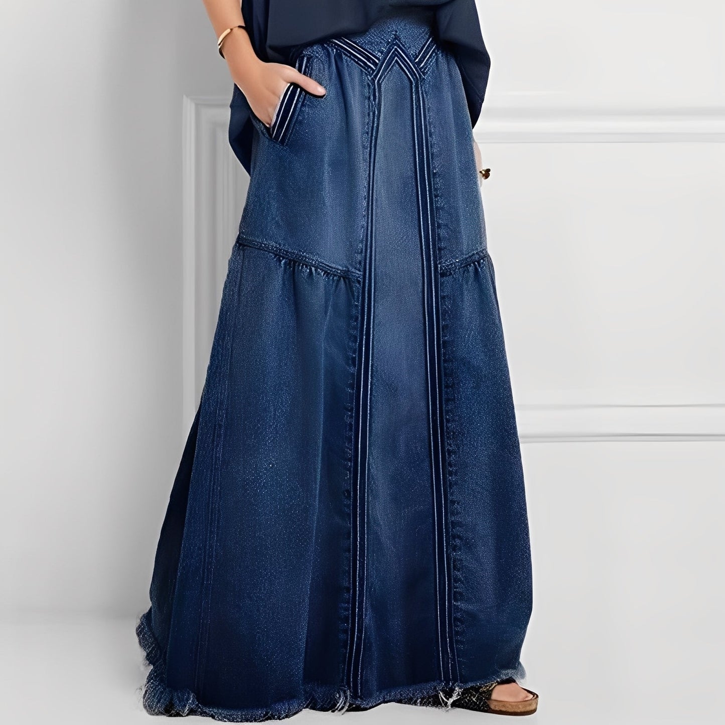 Jordyn - Gonna di jeans elastica e casual con tasche per donne
