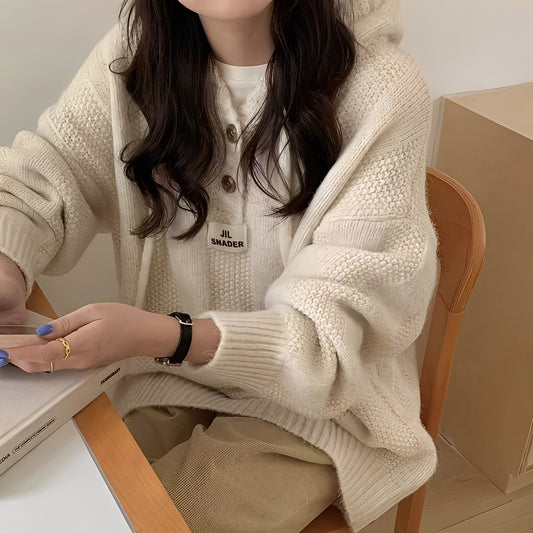 Haylee - Felpa casual con cappuccio e bottoni per donne