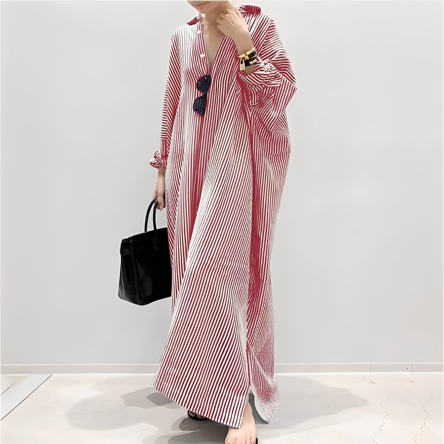 Davida - Abito camicia per donne a righe casuale