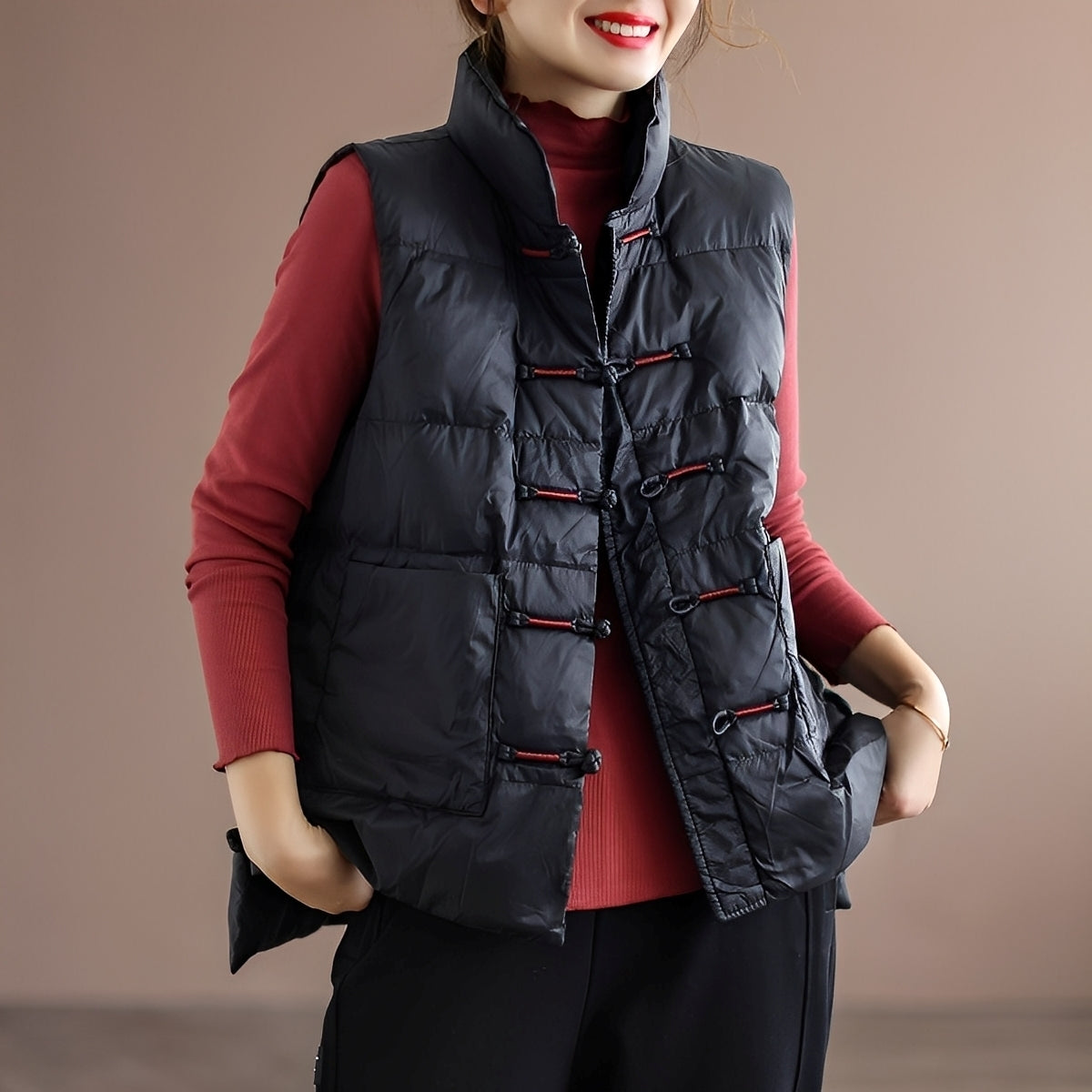 Amayah - Gilet invernale casual con tasche per donne