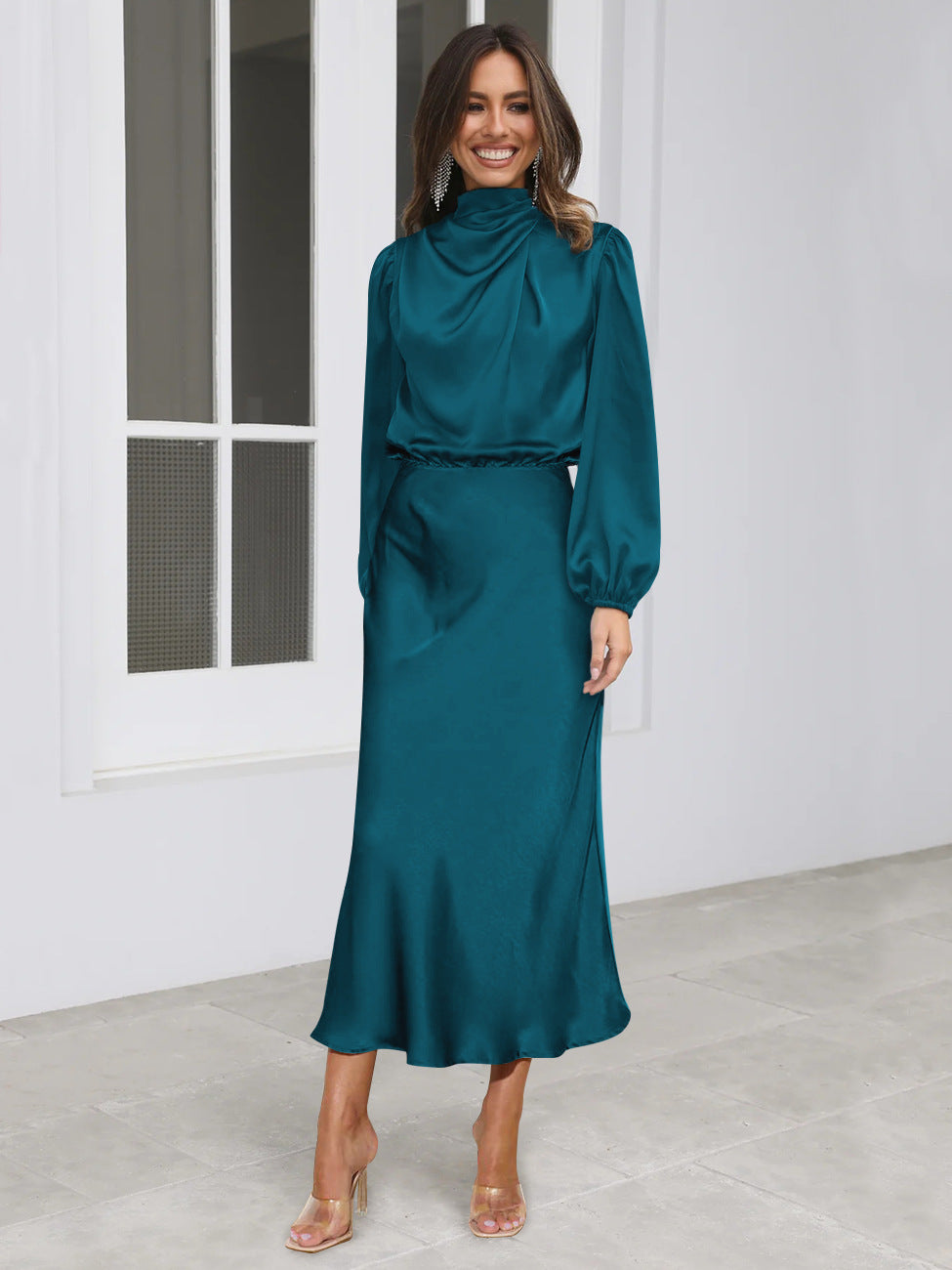Danica - Vestito elegante a maniche lunghe con collo all'americana per donne