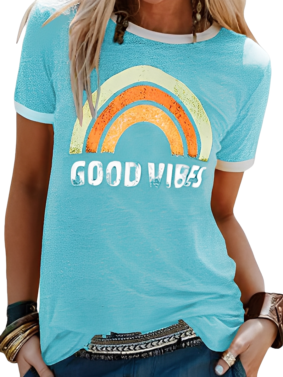 Daria - T-shirt semplice con stampa Good Vibes per donne