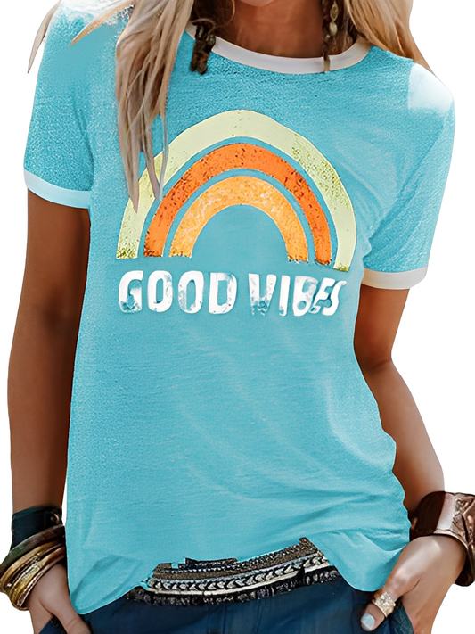 Daria - T-shirt semplice con stampa Good Vibes per donne