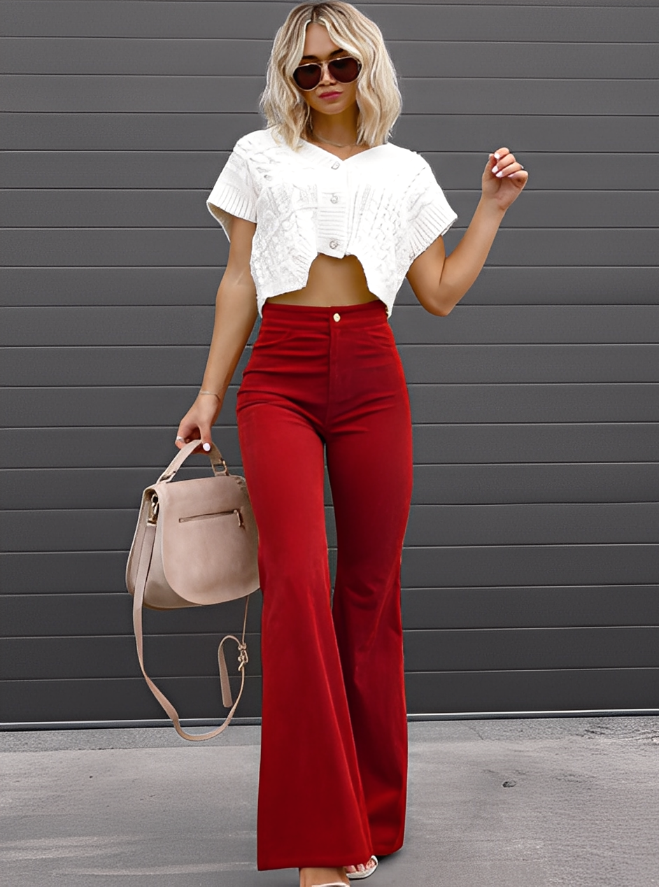 Deziree - Pantaloni a campana casual a vita alta per donne