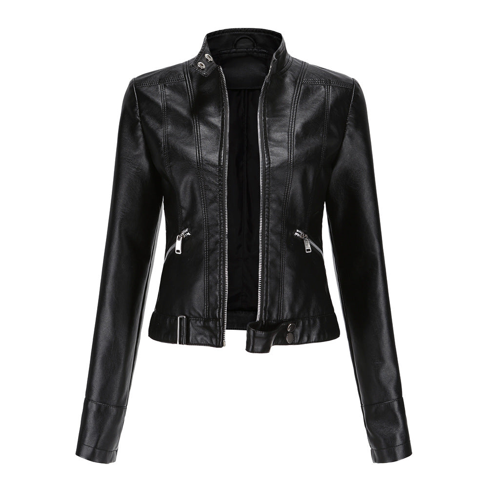 Madeline - Giacca elegante in pelle con colletto alto per donne