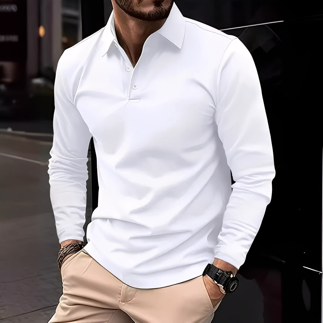 Dudley - Polo uomo a maniche lunghe con bottoni, stile informale