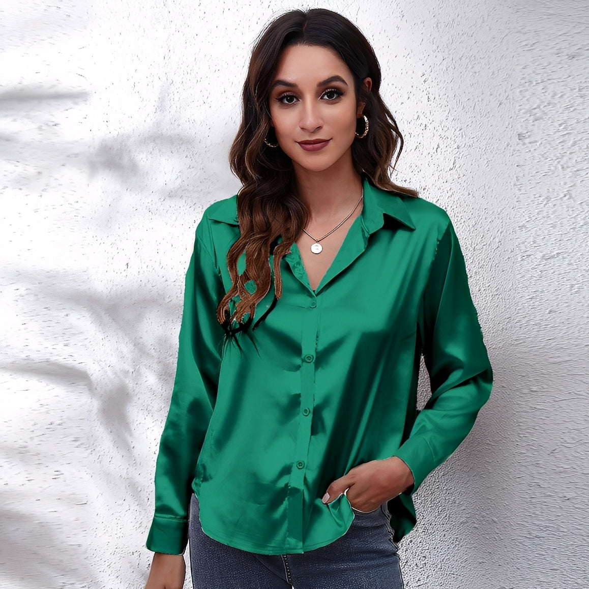 Haylee - Camicia casual in seta a maniche lunghe per donne