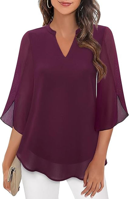 Brianna - Blusa a Maniche Split con Movimento Elegante