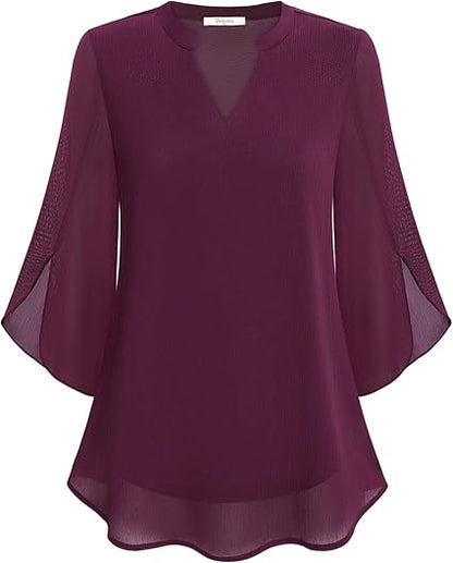 Brianna - Blusa a Maniche Split con Movimento Elegante