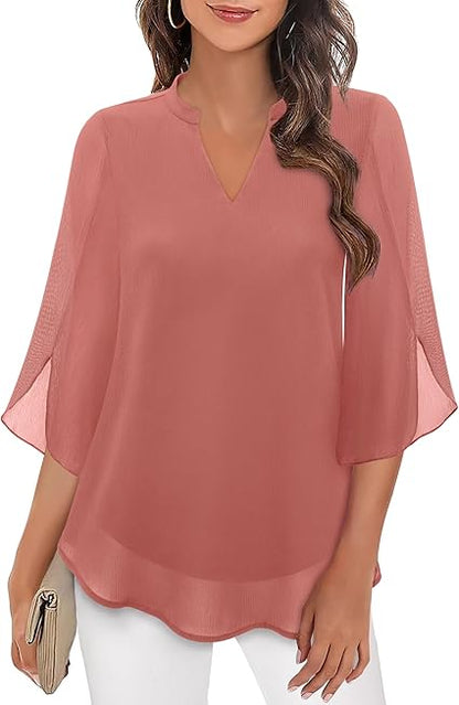 Brianna - Blusa a Maniche Split con Movimento Elegante