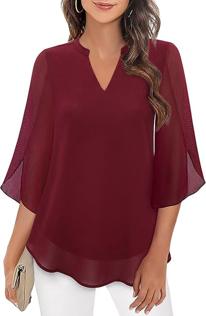 Brianna - Blusa a Maniche Split con Movimento Elegante