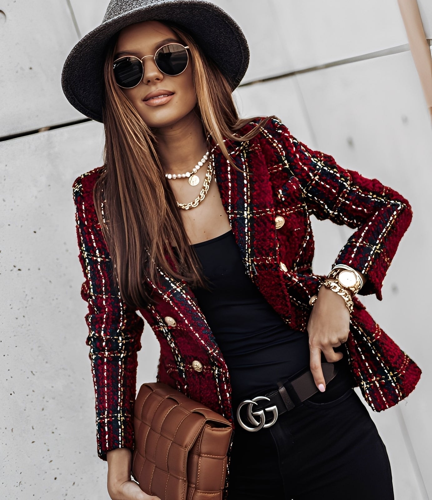 Cheri - Blazer elegante slim fit con motivo a quadri per donne