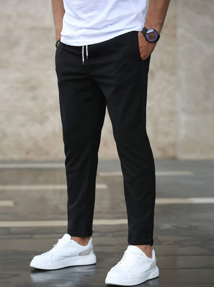 Allan - Pantaloni casual aderenti con elastico e coulisse per uomini
