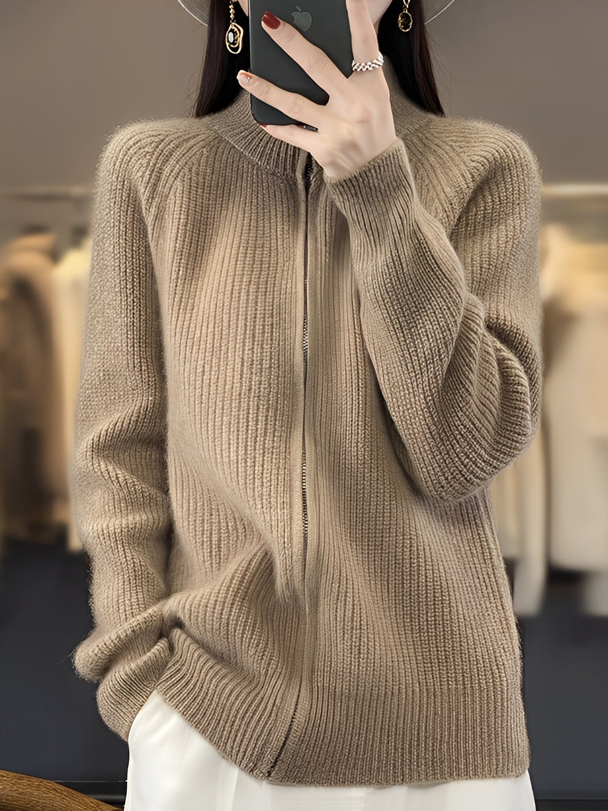 Brylee - Pullover di lana alla moda con zip per donne