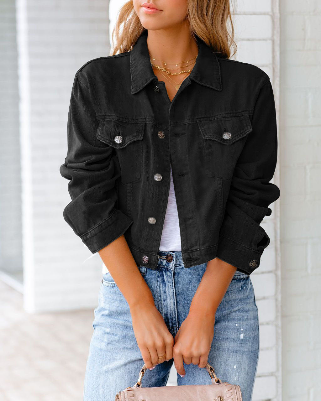 Carolyn - Giacca di jeans per donne con tasche, stile casual