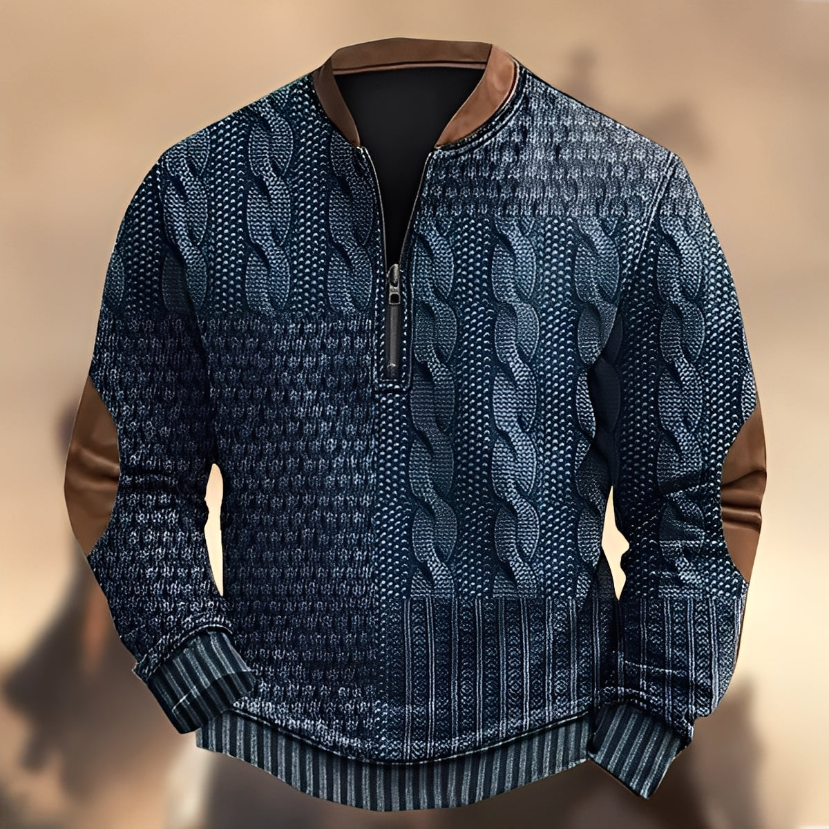 Edmund - Maglione da uomo con cerniera e stampa casual