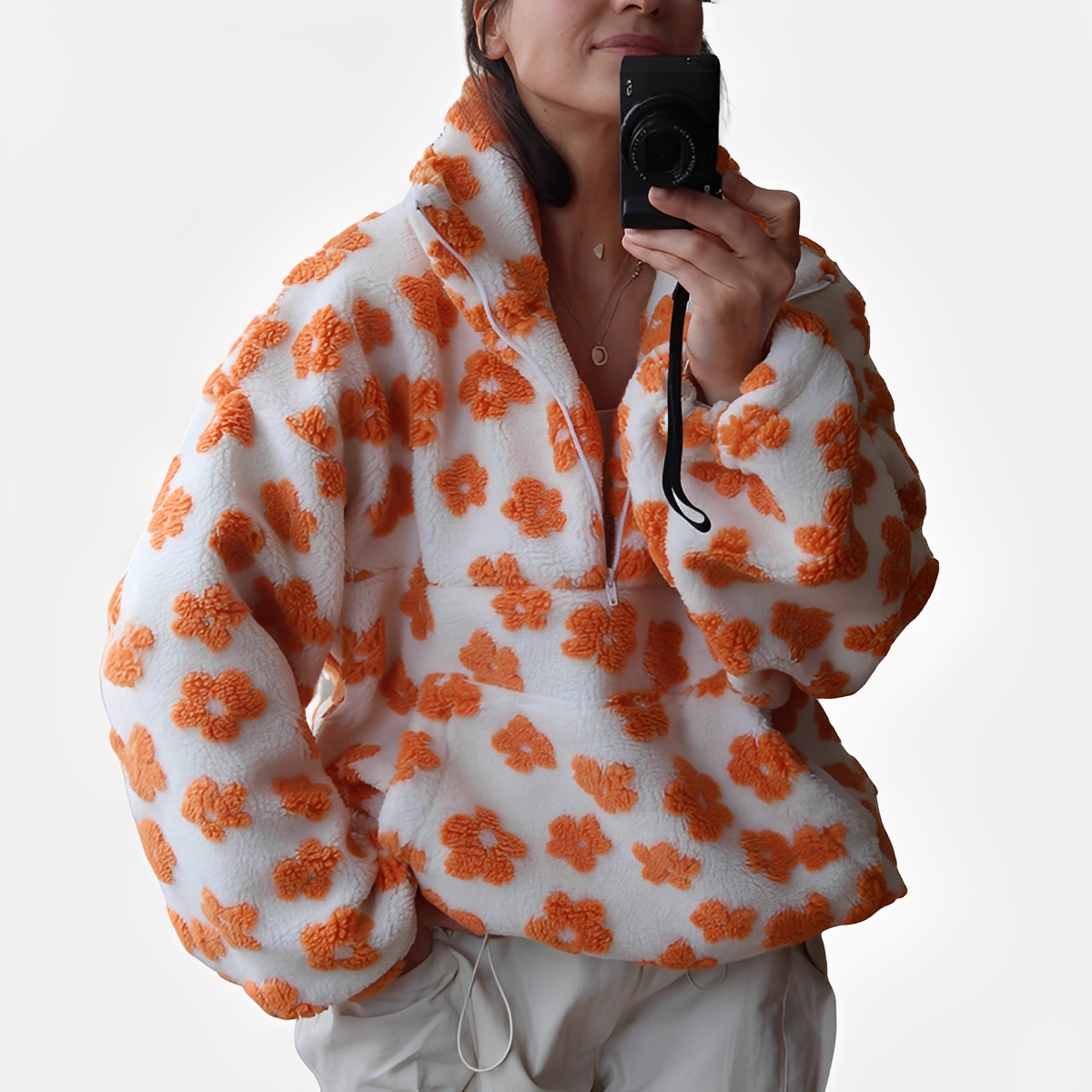 Elizabeth - Pullover Sherpa chic con motivo floreale per donne