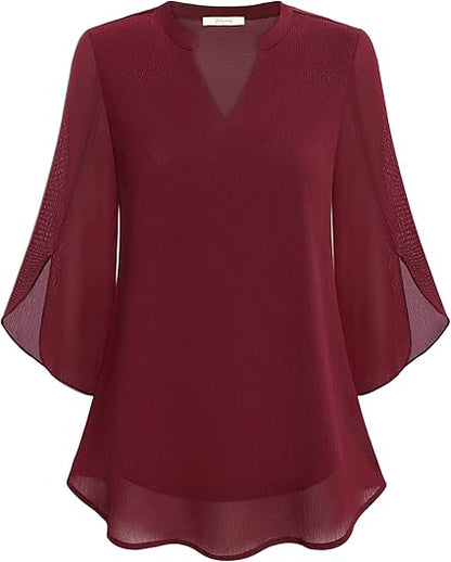 Brianna - Blusa a Maniche Split con Movimento Elegante