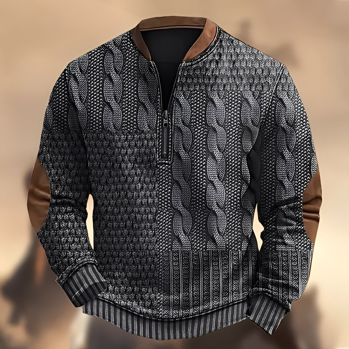 Edmund - Maglione da uomo con cerniera e stampa casual
