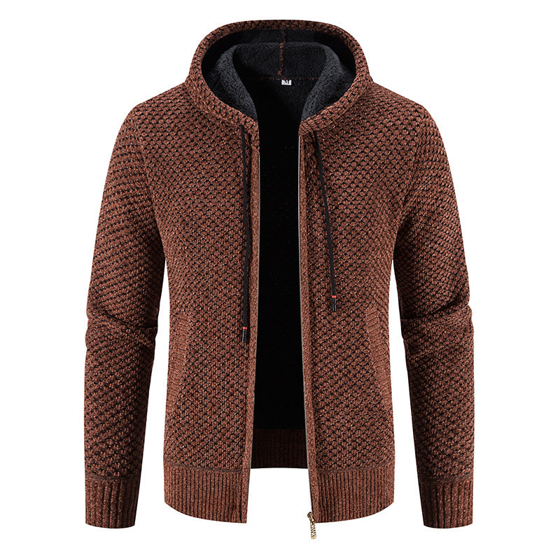 Reynard - Elegante cardigan in pile con cappuccio da uomo