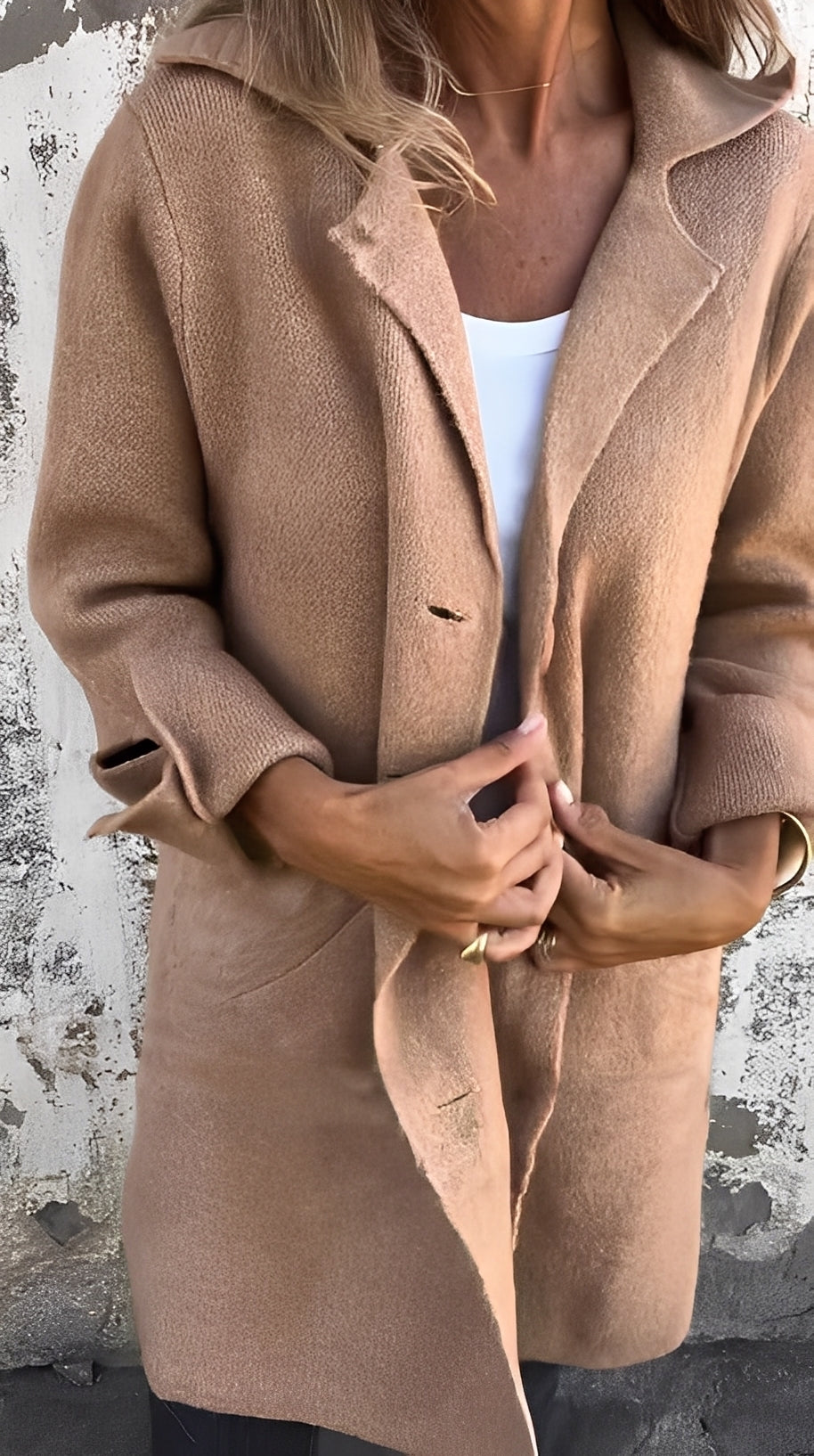 Meridith - Lungo cappotto elegante con colletto a revers per donna