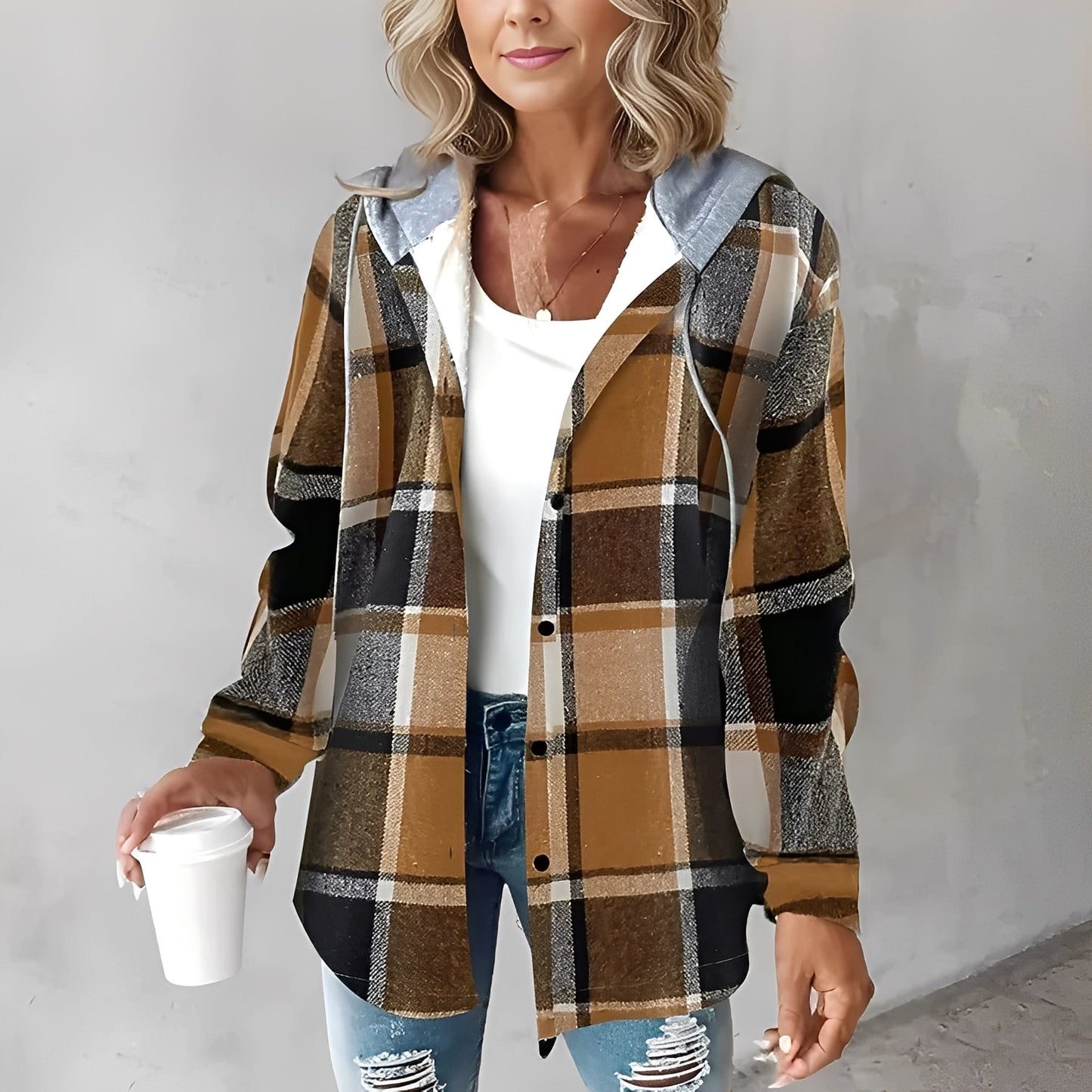 Martina - Giacca casual in lana con cappuccio per donne