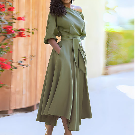 Dahlia - Elegante vestito senza spalline con cintura per donne