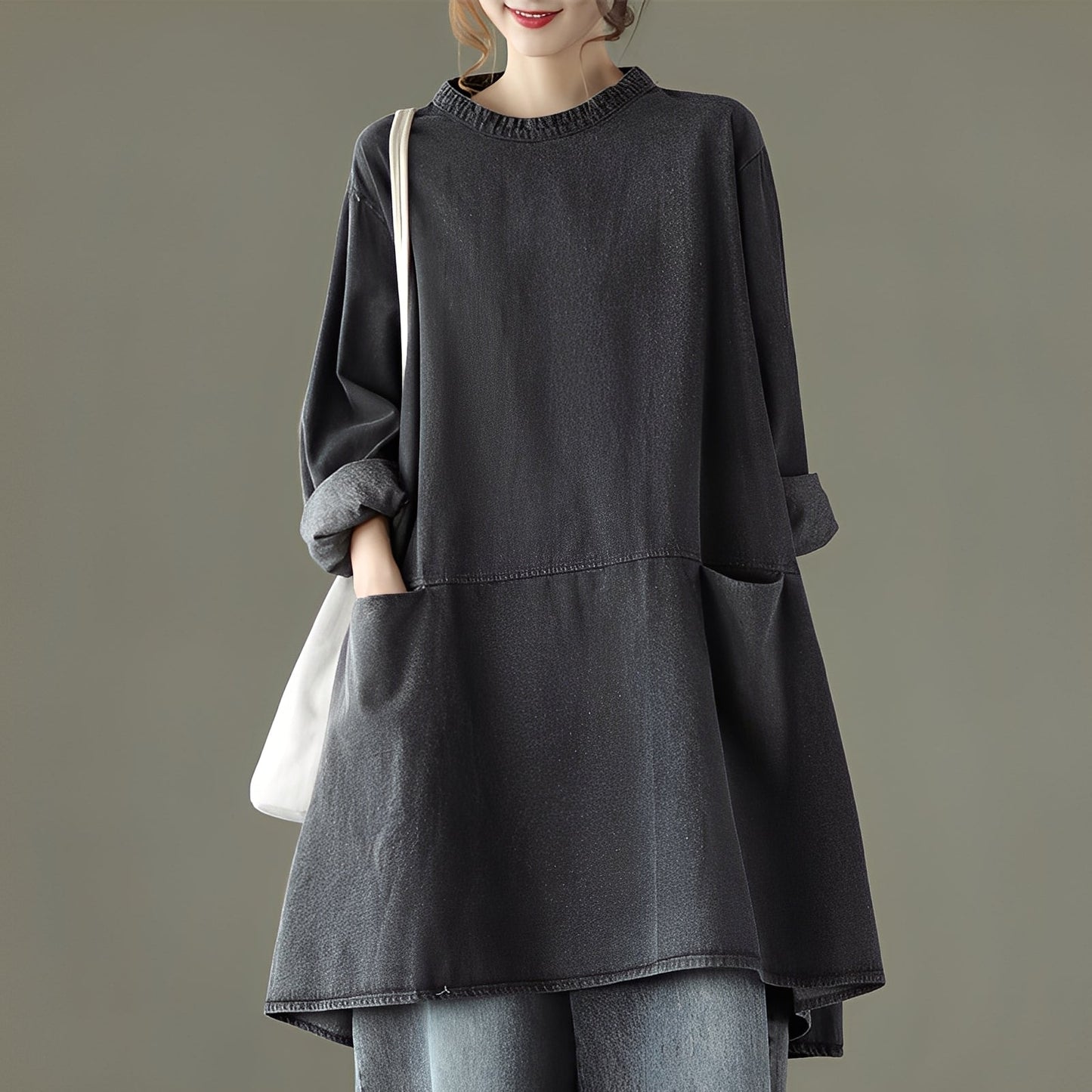 Valerie - Vestito lungo informale in jeans con tasche per donne