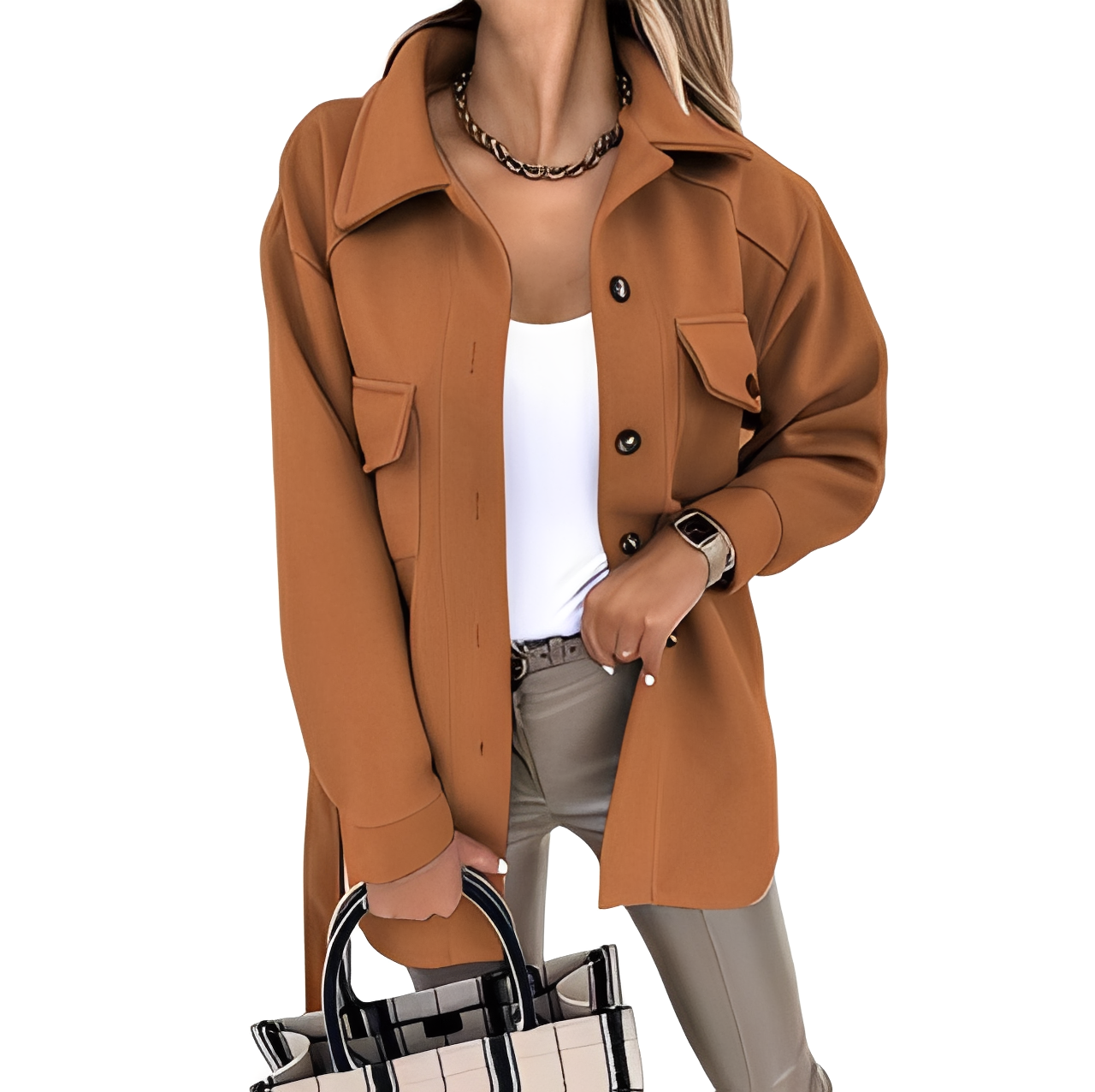 Bethanie - Giacca casual da donna con bottoni e revers