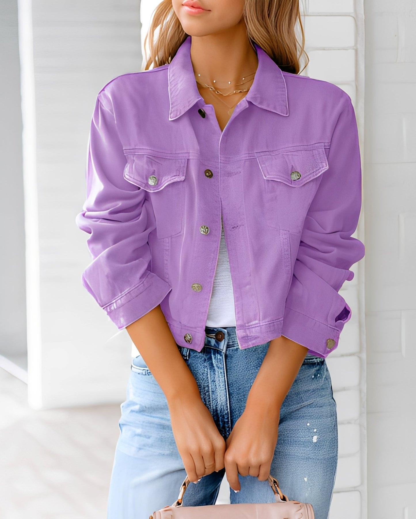 Paulene - Giacca di jeans chic con bottoni e tasche