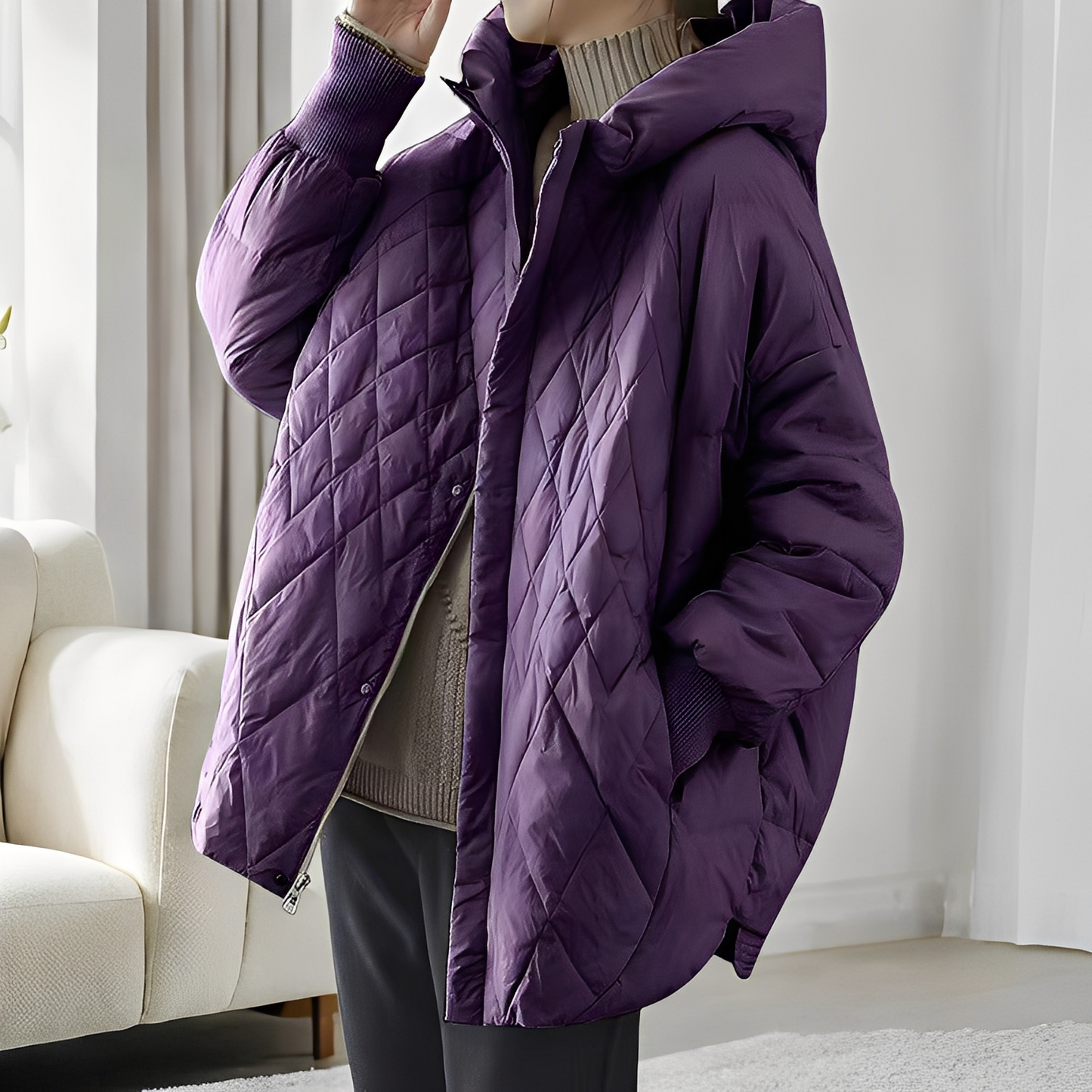 Abigail - Cappotto invernale informale in piuma con zip per donne